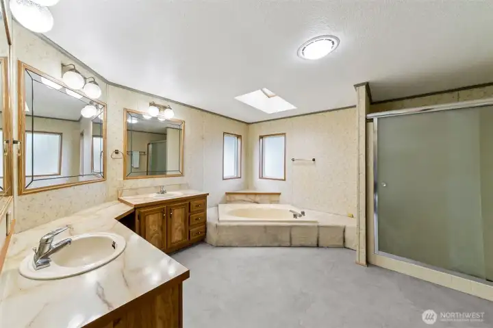 Garden Tub and Walk-in-Shower.