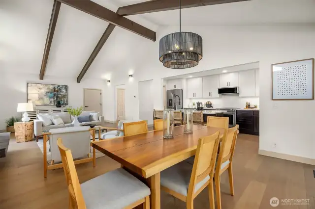 Vaulted ceilings enhance the space, while the spacious dining area blends seamlessly into the living and kitchen spaces. Harmony.