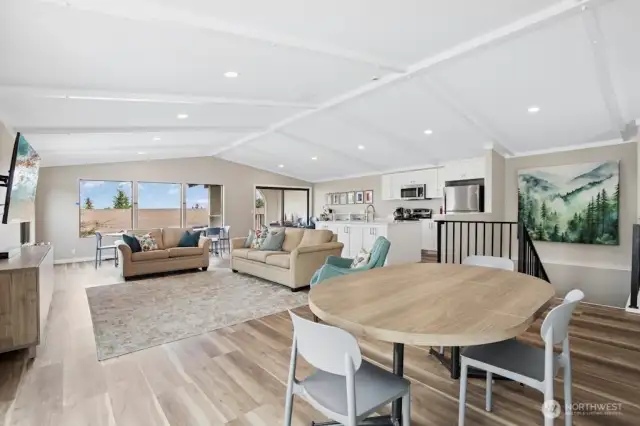 Kitchen, open meeting space, game room