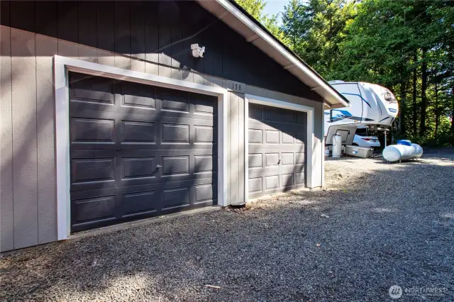 Two car garage. There is a hook up for your RV as well.