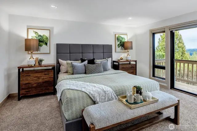 The primary suite on the main level is a private retreat, designed for relaxation and comfort.