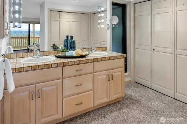 The walk-in closet offers generous storage.