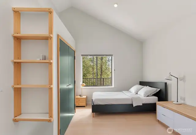Upper bedroom one with virtual staging.