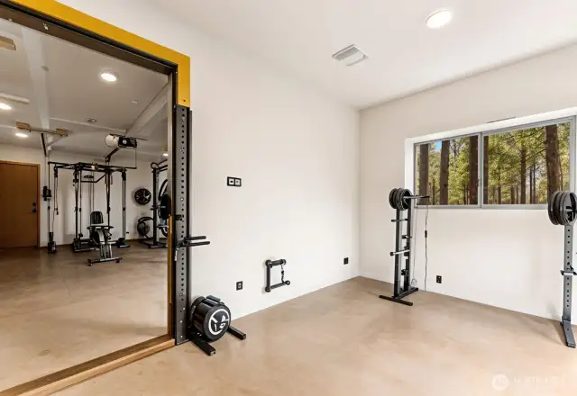Finished heated bonus room on ground level.  Put your cold plunge tub here! Virtually staged.