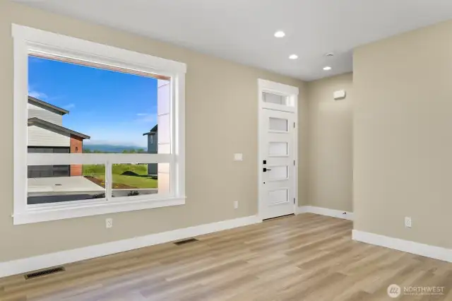 The front window faces east with a view of Mt Baker in the distance.