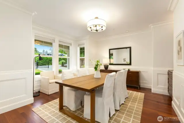 To the left of the entry, you'll find the formal dining space.