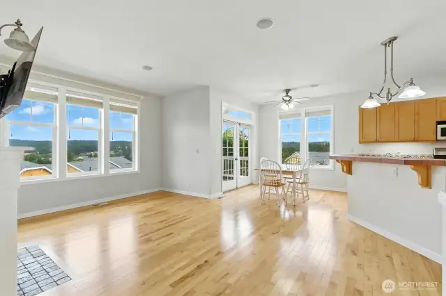 This photo showcases the spaciousness of the casual living area, highlighting its open layout