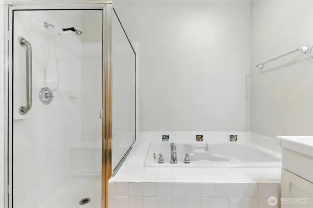 Adorable custom tiles have been thoughtfully added around the tub.