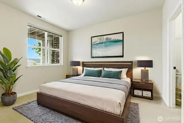 The second of the two lower-level bedrooms is equally spacious and inviting, featuring a large closet that offers ample storage