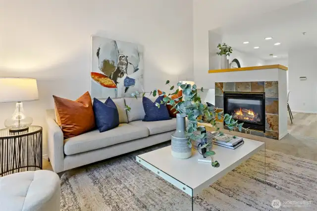 Gas fireplace.