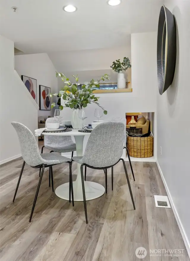 Dining area leading to the living room.