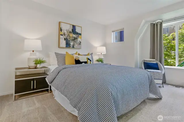 Upstairs primary bedroom.  This is a large room with tons of closet space.  Very private.