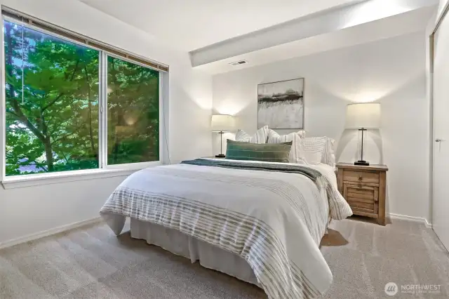 This is the second bedroom on the lower level.  Large window, but with total privacy.