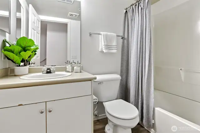 Full bathroom on the lower level right outside the bedroom.