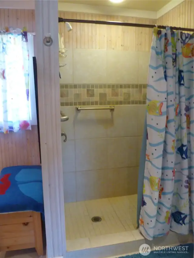 Tiled shower.