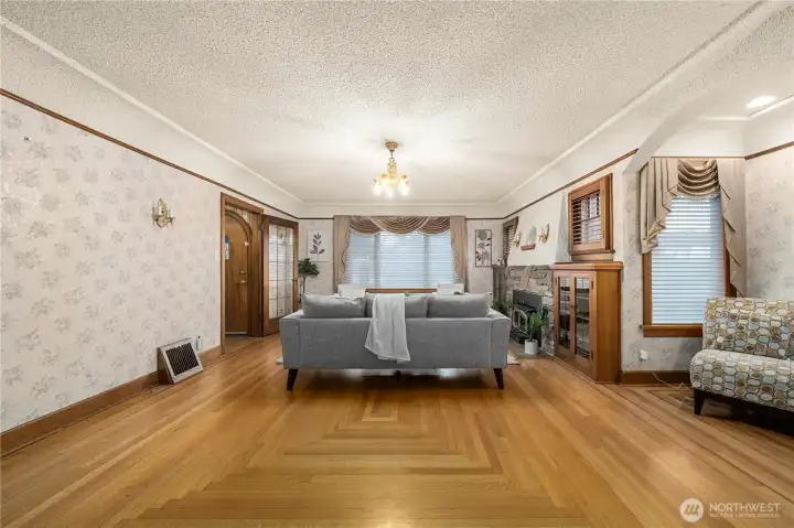 Living room large enough to entertain, dance, and enjoy company with the serenity of old charm