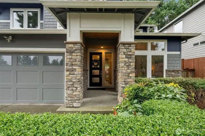 Covered porch welcomes guests.