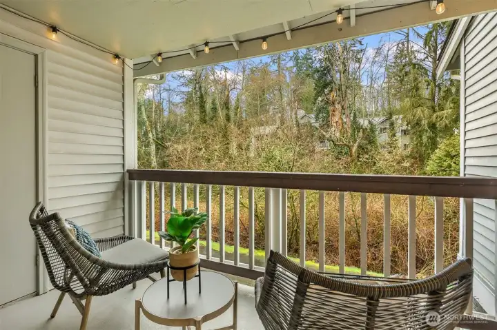 Extra storage off balcony with private view of greenbelt and creek (checkout the community trails!).