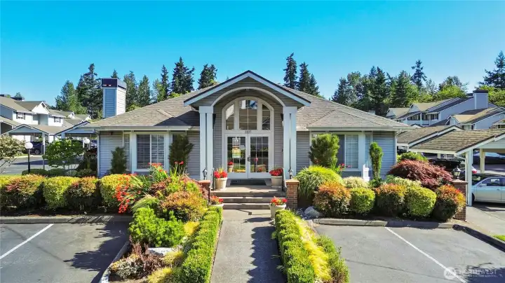 Lovely community club house with gym, business center, rec room, sauna, tanning salong and bathrooms.