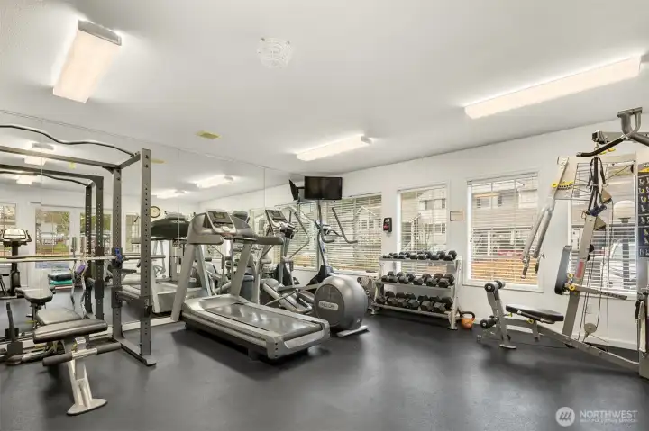 Full gym with free weights.