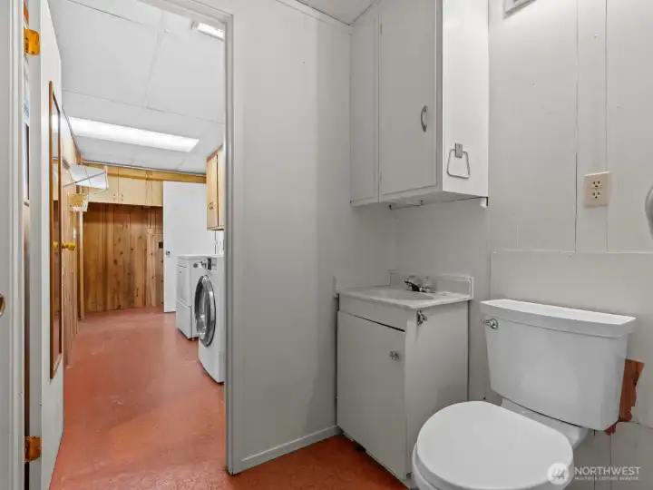 The 1/2 bath is plumbed for a shower with a little bit of reworking the layout.