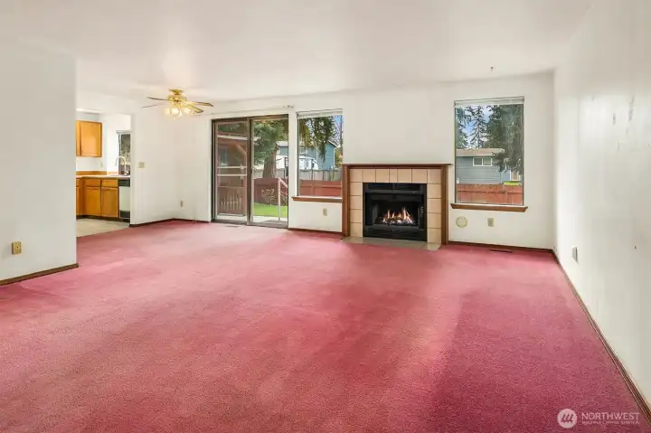 Living Room with Wood Burning Fireplace