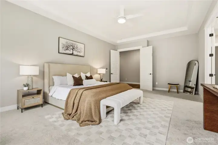 Automated blinds and solid wood core doors help to provide maximum privacy