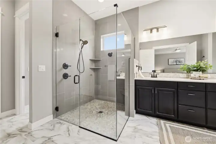 ...a sizable walk-in shower...