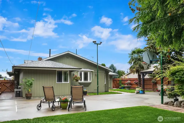 Full view of enclosed and fenced back yard. Full view of enclosed and fenced back yard.