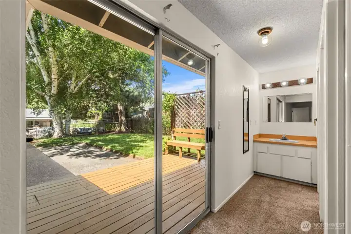 Slider to deck/patio from primary bedroom Slider to deck/patio from primary bedroom