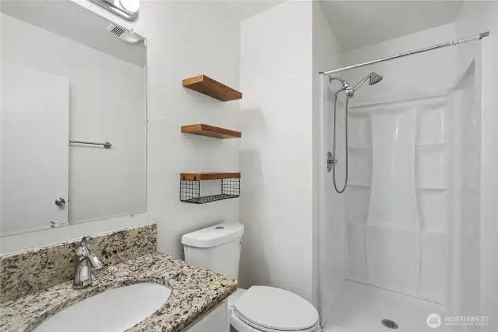 Primary ensuite 3/4 bath view, nicely updated and newer shower stall. Primary ensuite 3/4 bath view, nicely updated and newer shower stall.
