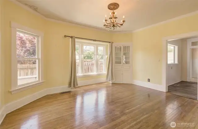 Dining room with original built-in china hutch!