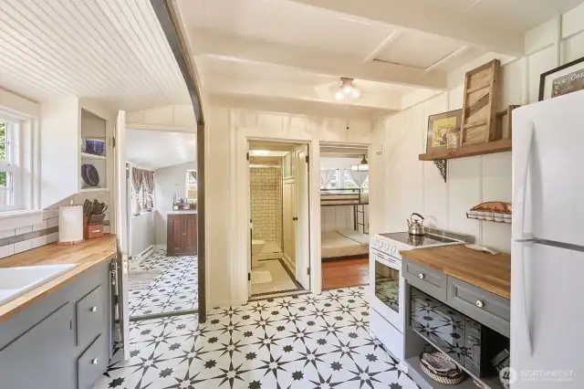 Kitchen with (L-R) mudroom, bathroom, 2nd bedroom