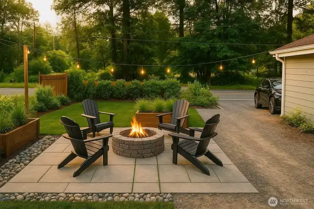 Virtual design: Sode yard patio. Hang out area to entertain