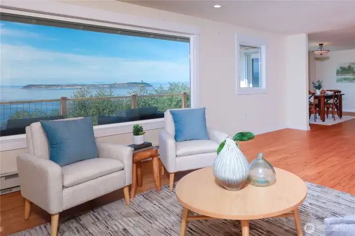 As you turn towards kitchen/dining you see a close up of Protection Island.
