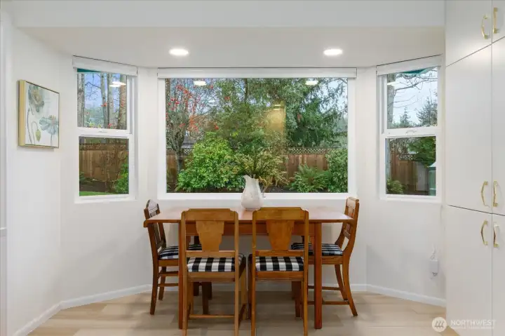 Breakfast with a view of the beautiful back yard. It's lovely regardless the season.