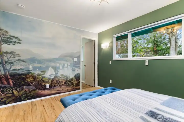 Look out to the back yard or the mural landscape.