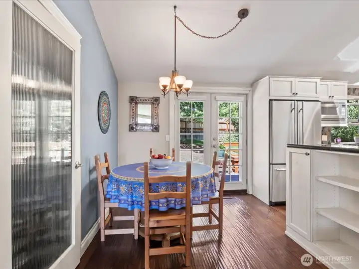 Dining space with French doors out to deck