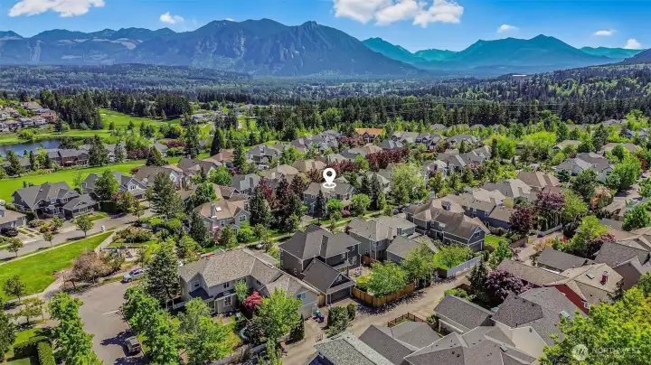 Mountains surround this calm community.