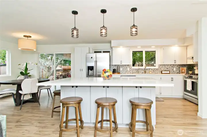 Kitchen and island