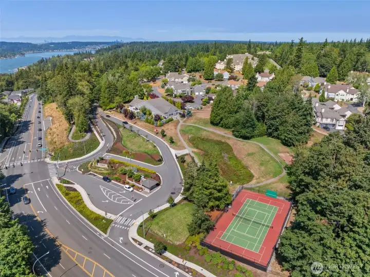The gated main entrance welcomes residents and guests to Providence Point’s 161-acre campus, featuring a clubhouse, tennis and pickleball courts, walking trails, and scenic surroundings near Lake Sammamish. The gated main entrance welcomes residents and guests to Providence Point’s 161-acre campus, featuring a clubhouse, tennis and pickleball courts, walking trails, and scenic surroundings near Lake Sammamish.