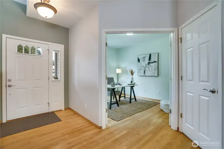 Bright and inviting, the dedicated office is thoughtfully positioned near the entry—an ideal location for productivity and positive Feng Shui energy