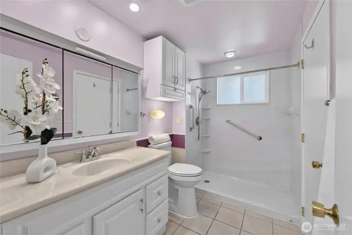 Updated bathroom. Shower only with grab bars. And Tall Toilet Updated bathroom. Shower only with grab bars. And Tall Toilet