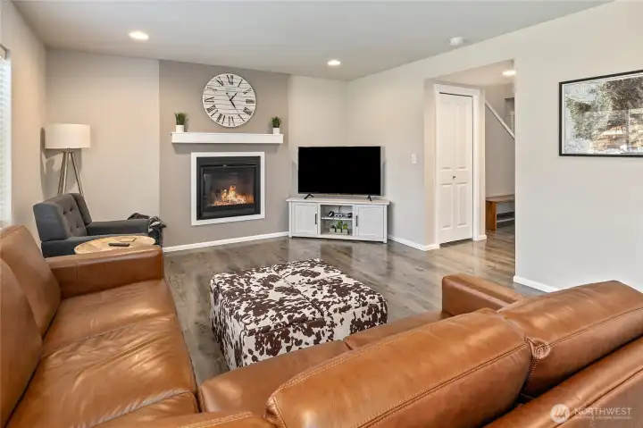 Living room, large storage closet in the entry, under the stairs.