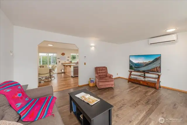 Living room flows right into the kitchen & dining room.