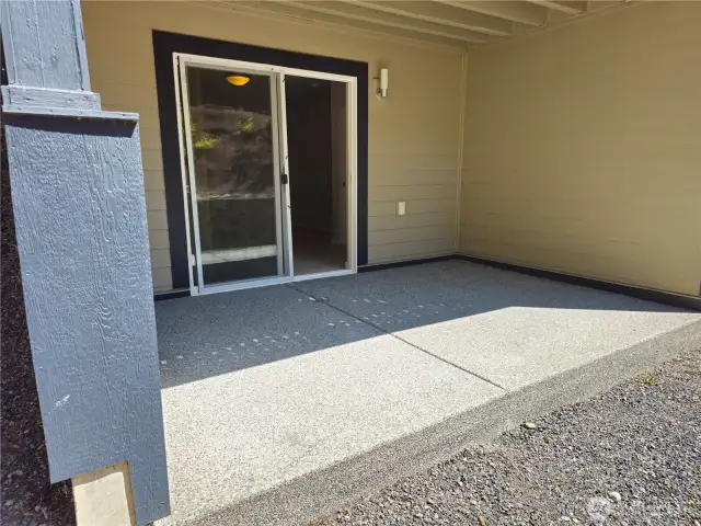 The covered patio is private, relaxed setting.