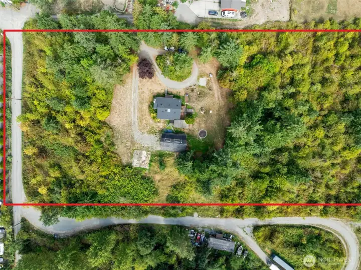 Red line is approximately where property line is.