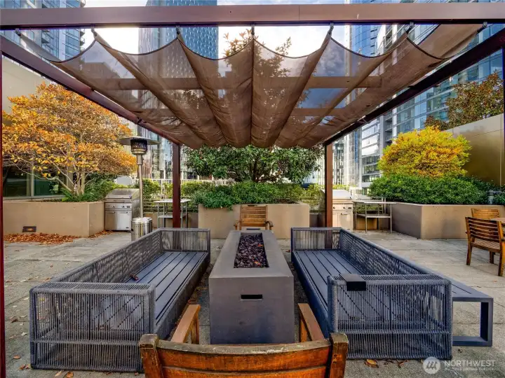 Firepit outdoor seating. 3rd floor deck - West Tower