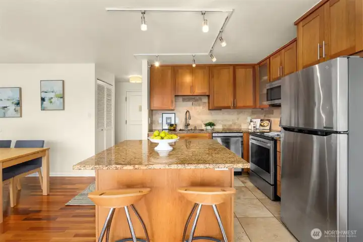 Open kitchen with Island seating.