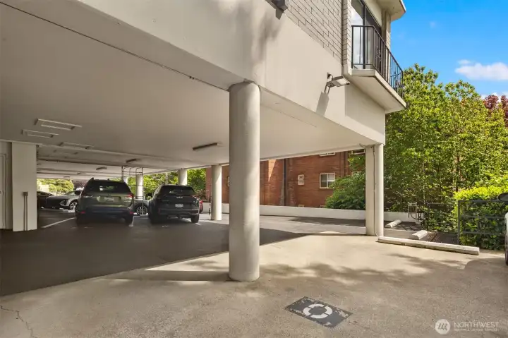 Secure parking space marked "O".